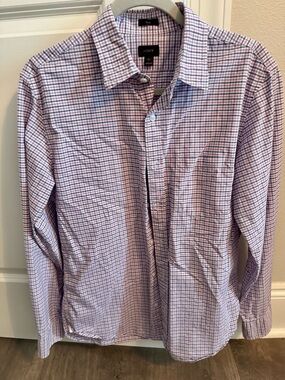 J. Crew Men’s Pale Red and Blue Check Button-Up Shirt